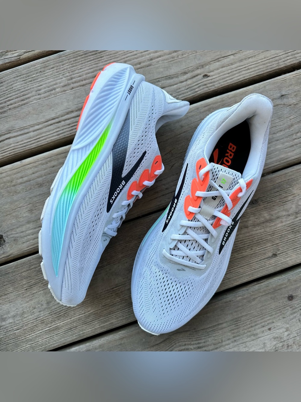 Brooks Ghost 17 Men’s 11.5 White Pink Clay Gecko